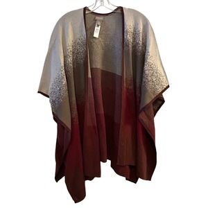 Chicos OS One Size Ombre Speckle Knit Poncho Wrap Cardigan Burgundy Grey